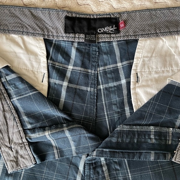 O'Neill Blue Plaid Hybrid Flat Front Triumph Chino Shorts Shorts size 38 - Picture 5 of 9